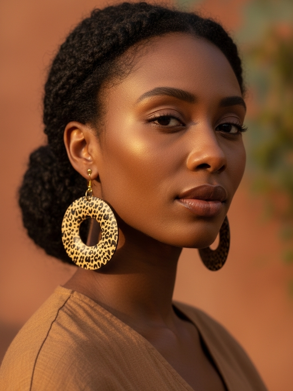 Leopard Print Hoop Earrings - Gold and Black